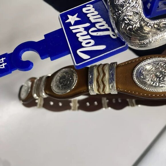 NEW TONY LAMA  Mens Cutting Champ Scalloped Leather Belt Size 44 Brown - Picture 4 of 11